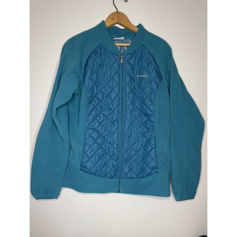 Columbia Thermal Coil Jacket Women’s Teal Nylon Quilt Fleece Full Zip Pockets XL